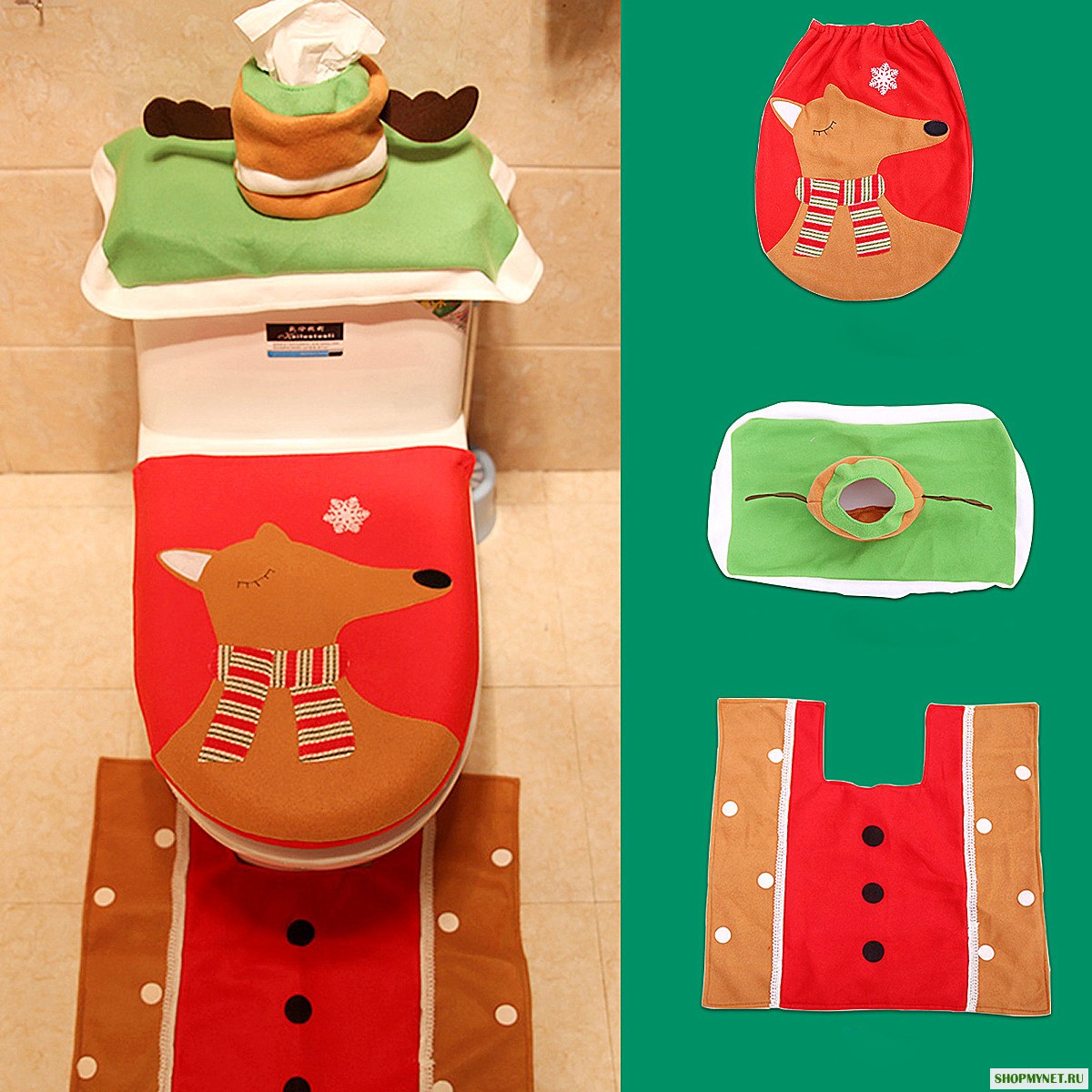 3PCS рождественские салфетки для унитаза для одежды Wtih Tissue Коробка и ковер Ванная комната Set Christmas Decor