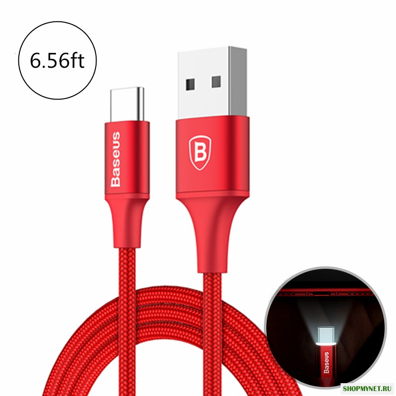 Baseus 2A Светодиодный USB Type C Быстрый зарядный кабель 2M для Xiaomi 6 Samsung S8 OnePlus 5