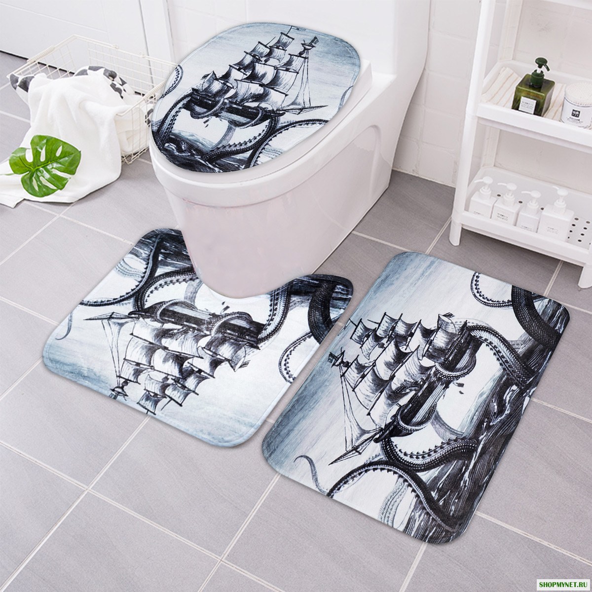 3Pcs Octopus Ванная комната Коврик для купания Противоскользящий коврик для ванной