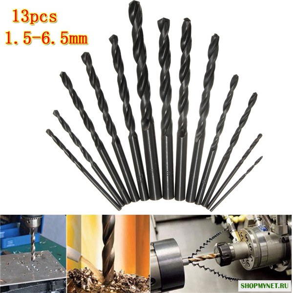 13pcs 1.5-6.5mm HSS спиральное сверло цилиндрическим хвостовиком быстрорежущей стали спиральное сверло набор