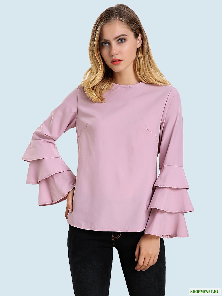 Elegant Женское Блузка с твердой цветной белой рубашкой O-Neck T-Shirt