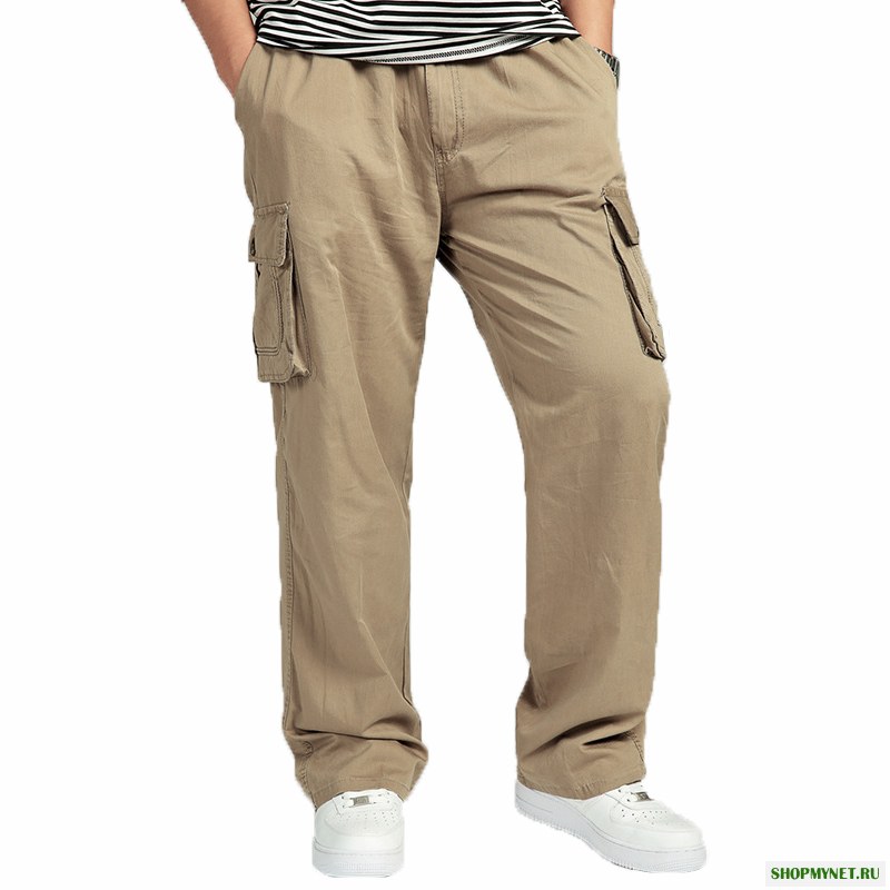 Большой размер Big Pocket Loose Washed Доставка Брюки