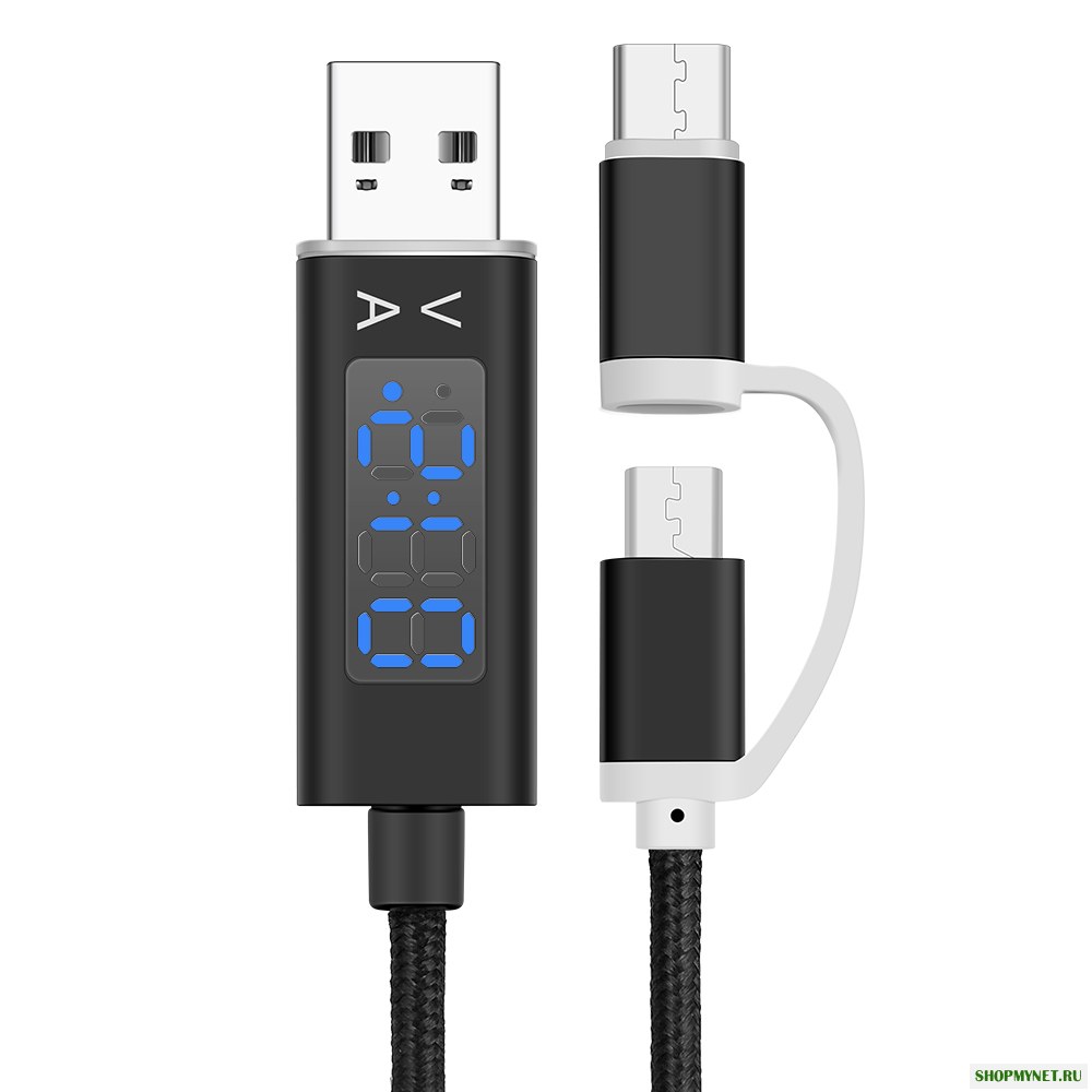 Bakeey 2 в 1 Дисплей тока и напряжения Тип-С микро USB нейлоновый плетеный телефонный кабель для зарядки и передачи данных для Samsung S9 S8 Xiaomi 6 Max 2